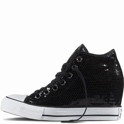 Converse Chuck Taylor All Star Lux Sequin Mid Tops Womens - Black/White/Black Shoes (655TGLNP)